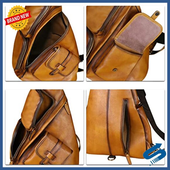 Large Genuine Leather Sling Backpack Crossbody Bag for iPad main image 6